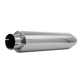 4 Inch Inlet/Outlet Quiet Tone Exhaust Muffler 24 Inch Body 6 Inch Diameter 30 Inch Overall T409 Stainless Steel MBRP