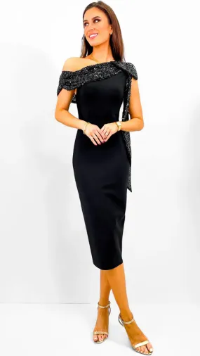 A2053 Black Bandage Sequin Trim Dress