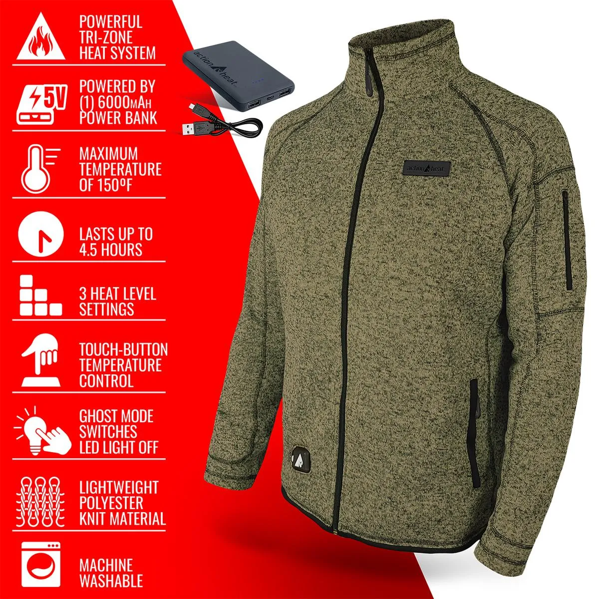 ActionHeat 5V Men's Battery Heated Sweater Jacket