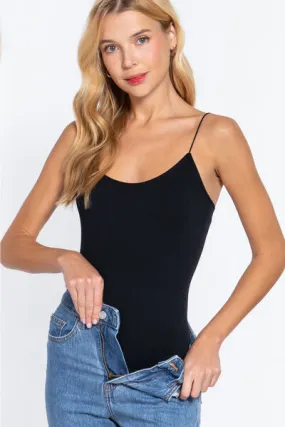 Active Basic Ribbed Round Neck Seamless Cami Bodysuit