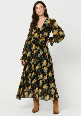 Angelique Women's Bell Sleeve Dress in Black Floral - WD0346F