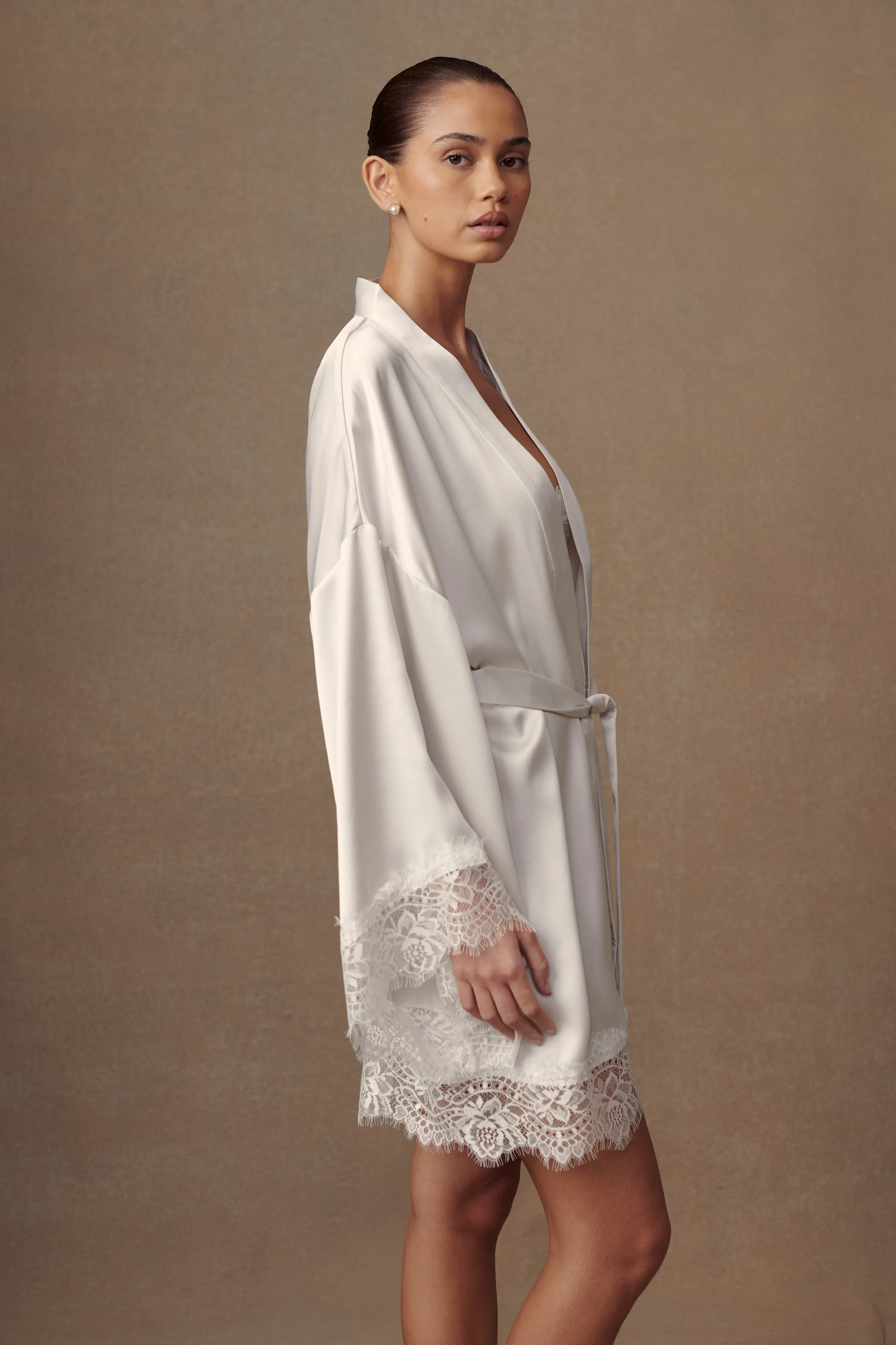 Annabeth Lace Trim Bridal Robe - White