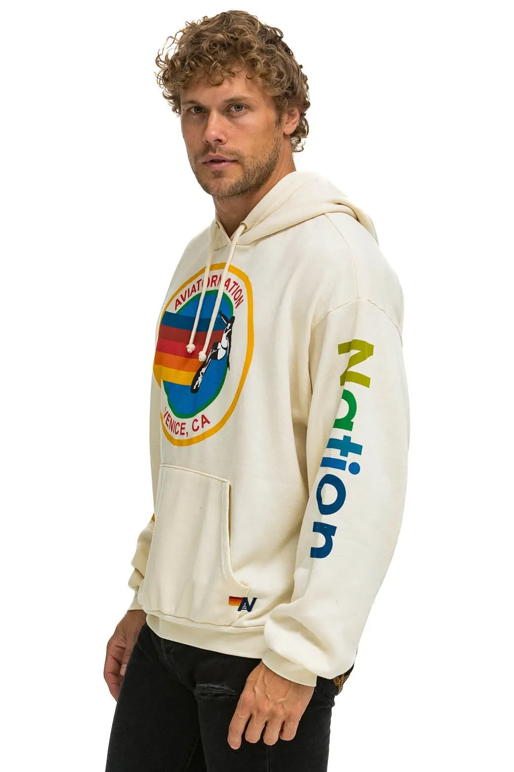 AVIATOR NATION  RELAXED PULLOVER HOODIE - VINTAGE WHITE