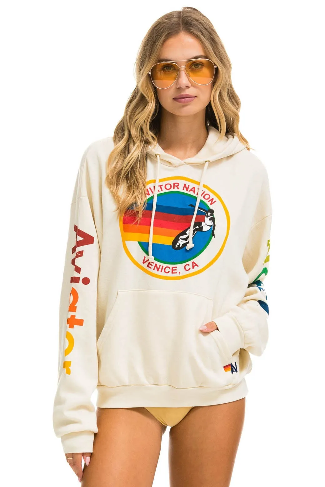 AVIATOR NATION  RELAXED PULLOVER HOODIE - VINTAGE WHITE