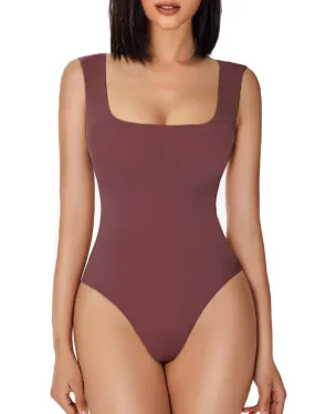 Avidlove Womens Body Suits Square Neck Bodysuit Thong Tank Top Bodysuits Summer (Purple Red,S)