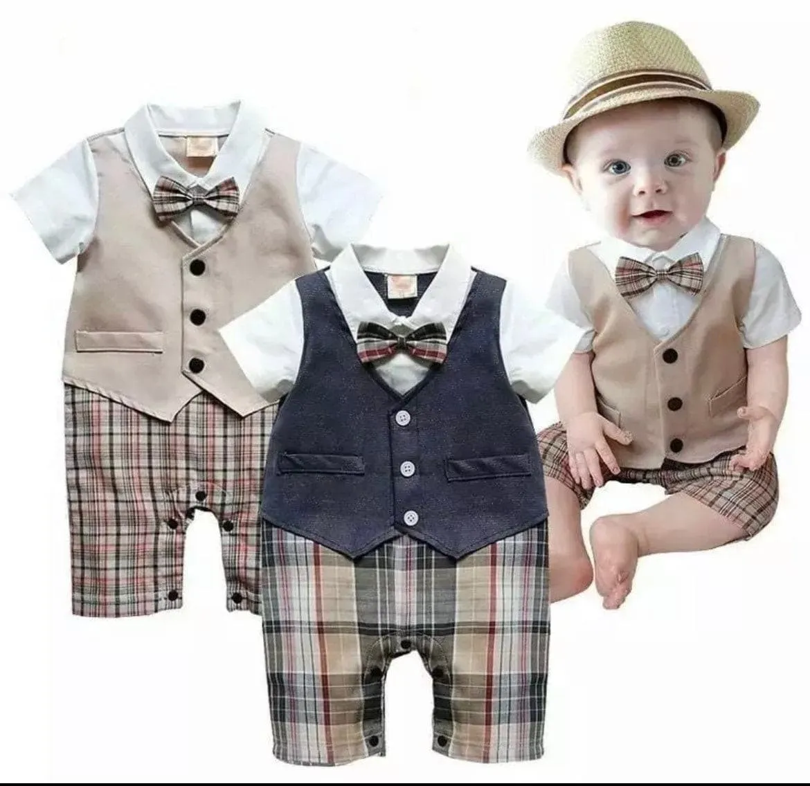 Baby Boy Gentleman Romper Suit with Bowtie