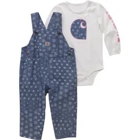 Baby Girls' Long-Sleeve Bodysuit & Printed Chambray Overall Set CG9901