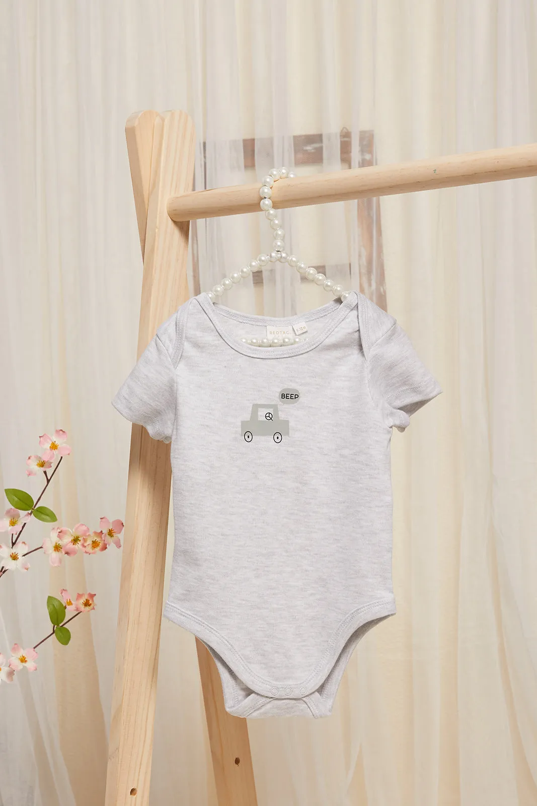 Baby Grey And White Printed Bodysuit Set (Pack Of 3)