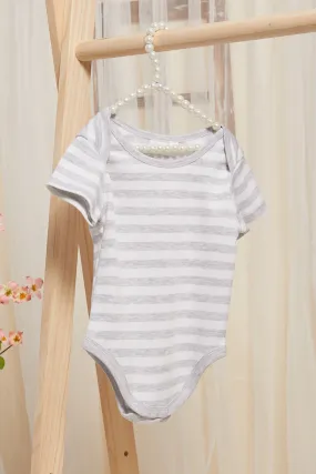 Baby Grey And White Printed Bodysuit Set (Pack Of 3)