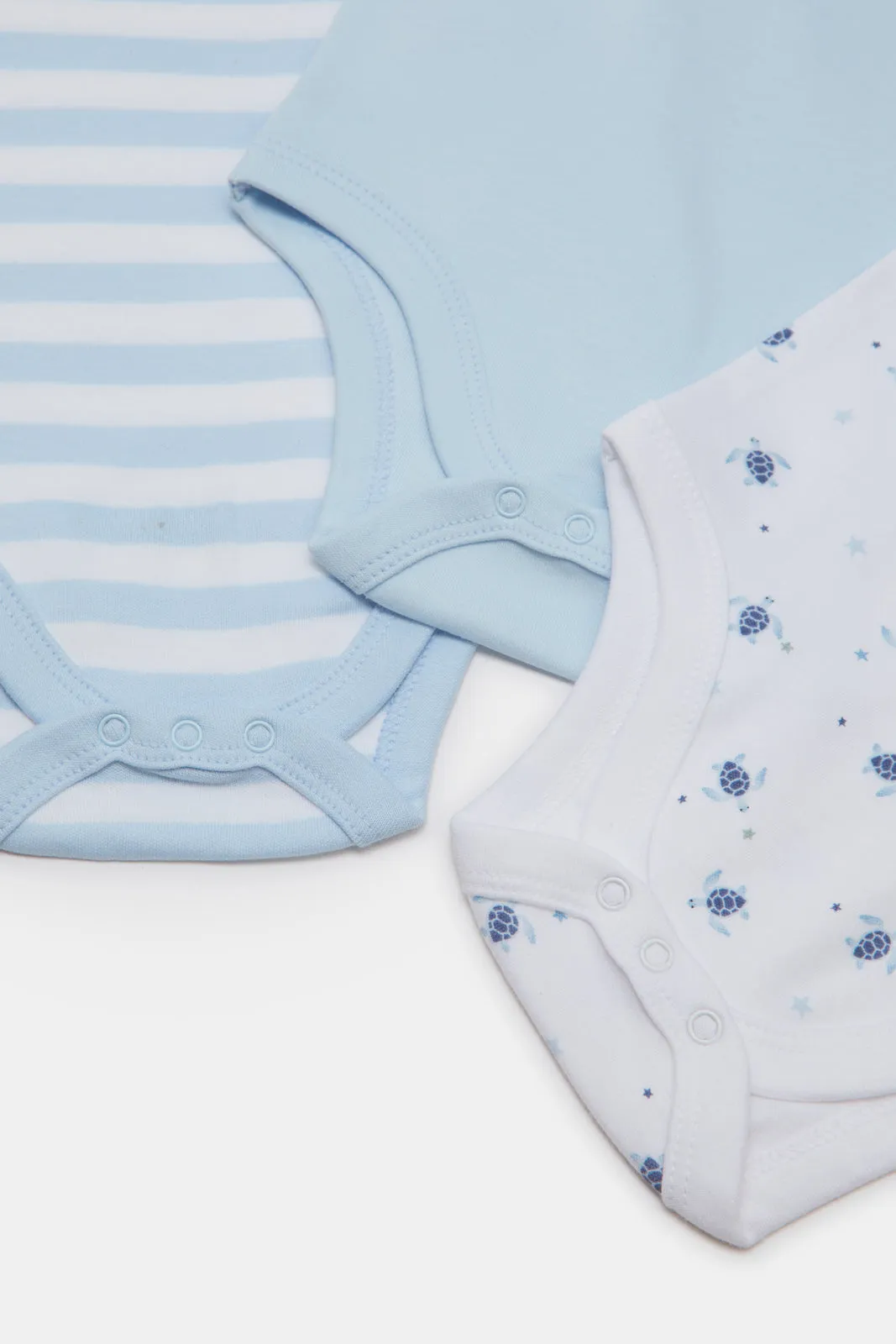 Baby White And Blue Printed Bodysuit Set (Pack Of 3)