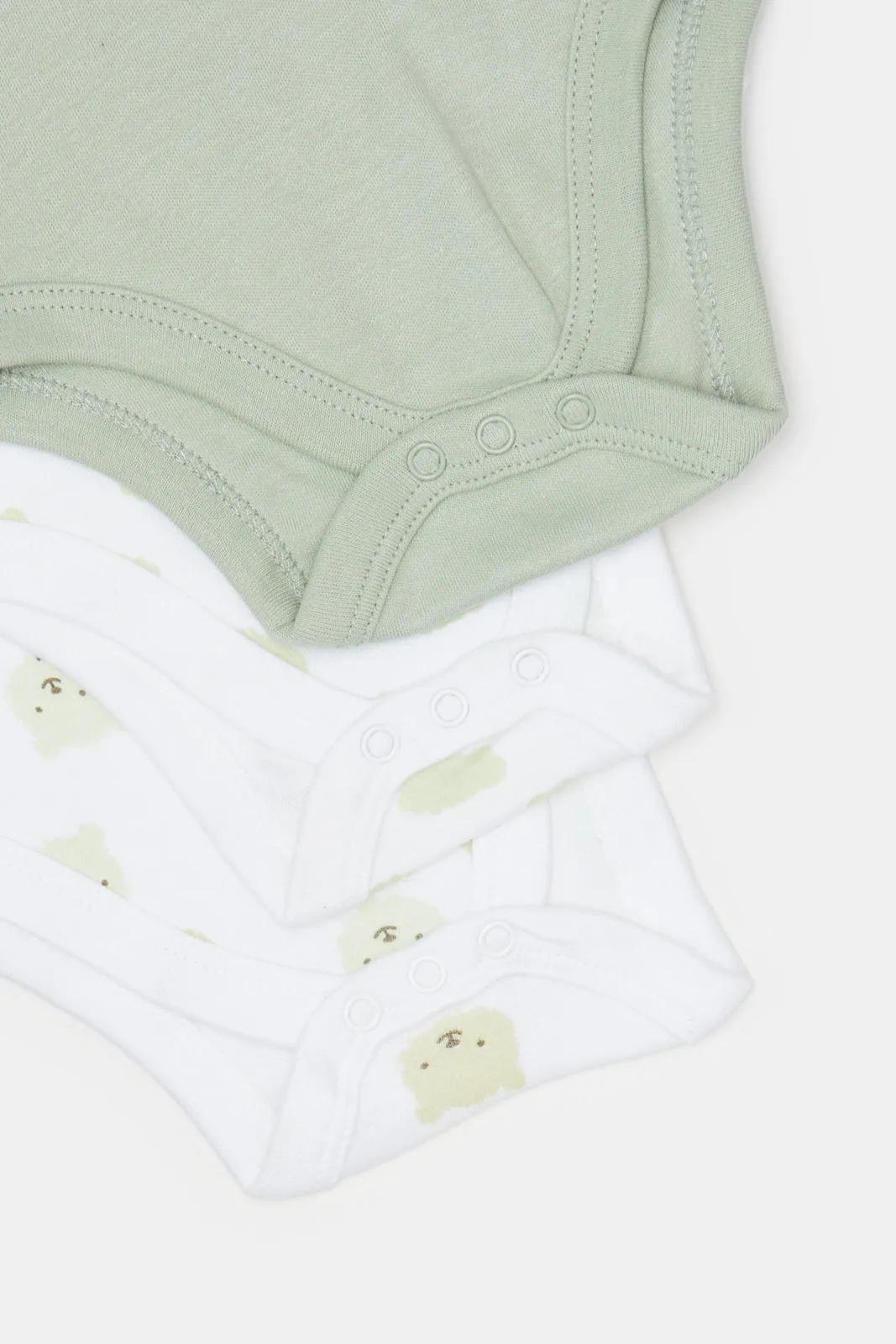 Baby White And Green Printed Bodysuit Set (Pack Of 3)