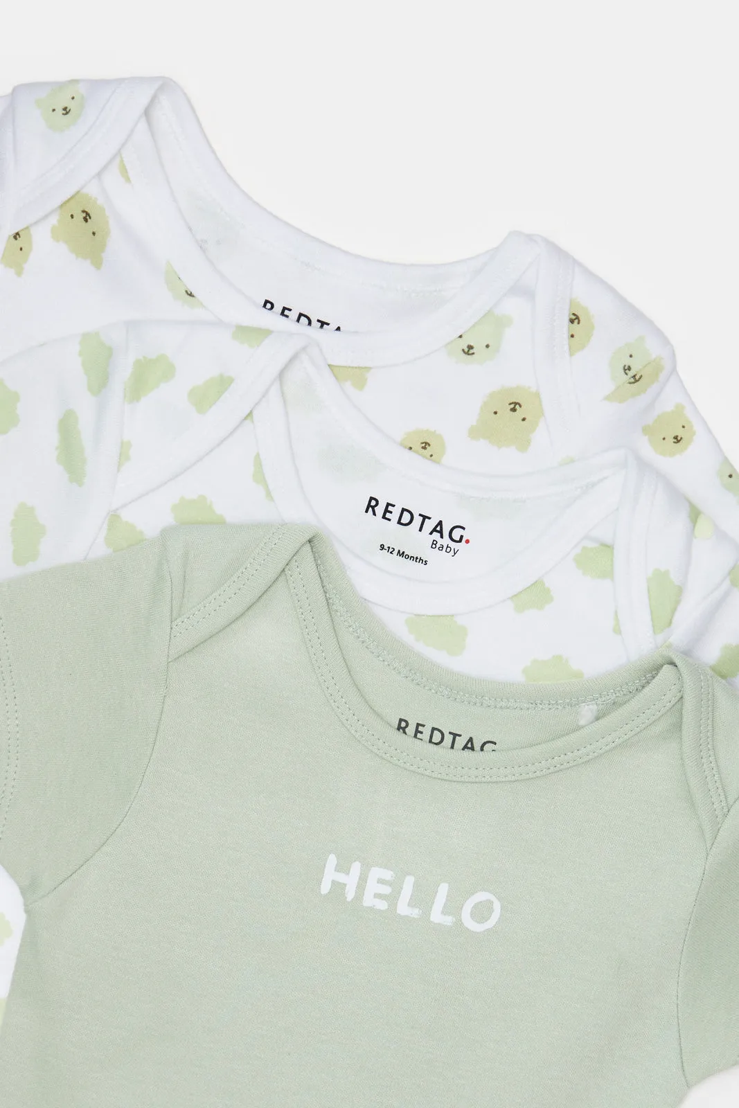 Baby White And Green Printed Bodysuit Set (Pack Of 3)