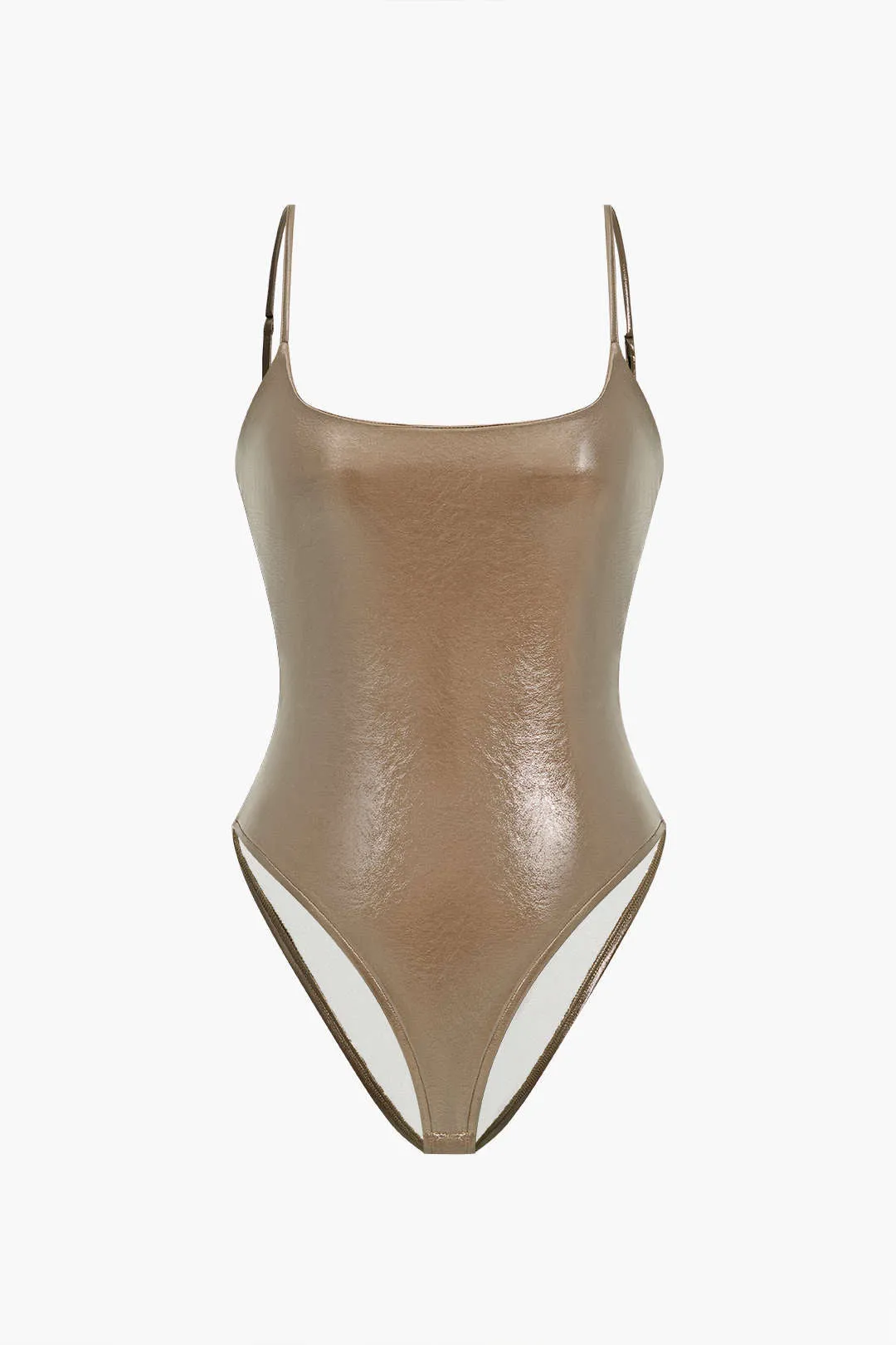 Basic Solid Faux Leather Bodysuit