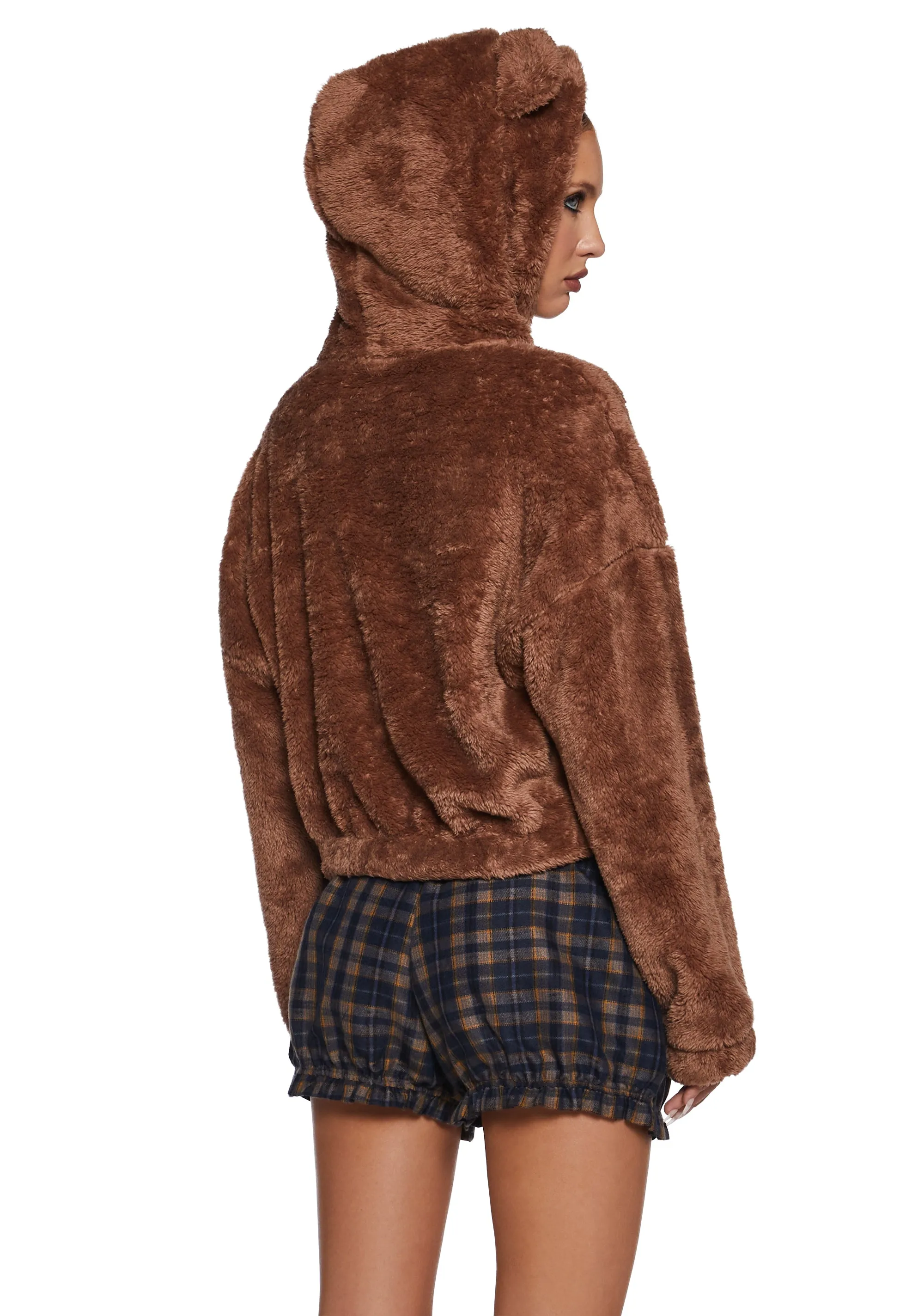 Bear It All Faux Fur Hoodie - Brown