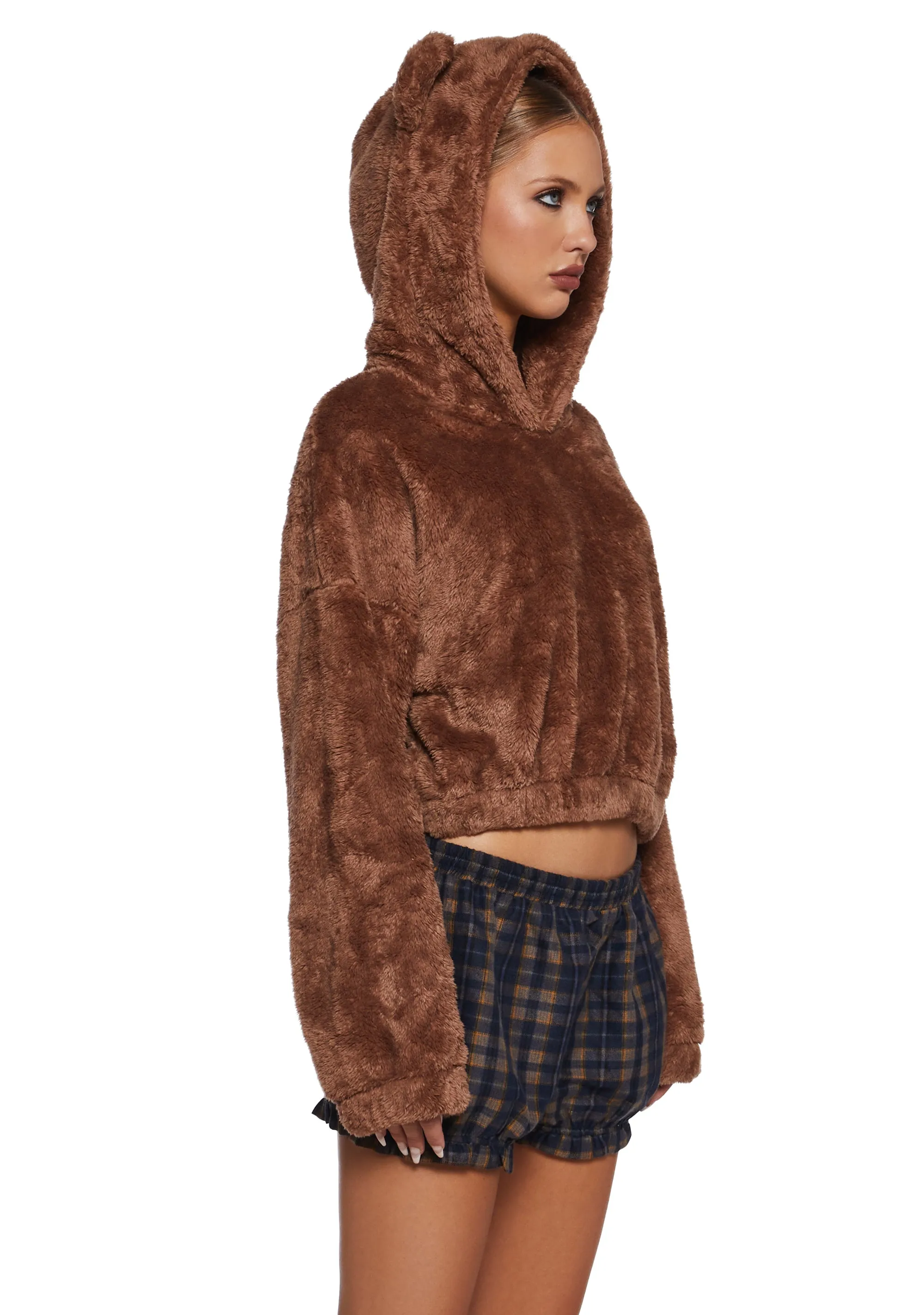 Bear It All Faux Fur Hoodie - Brown