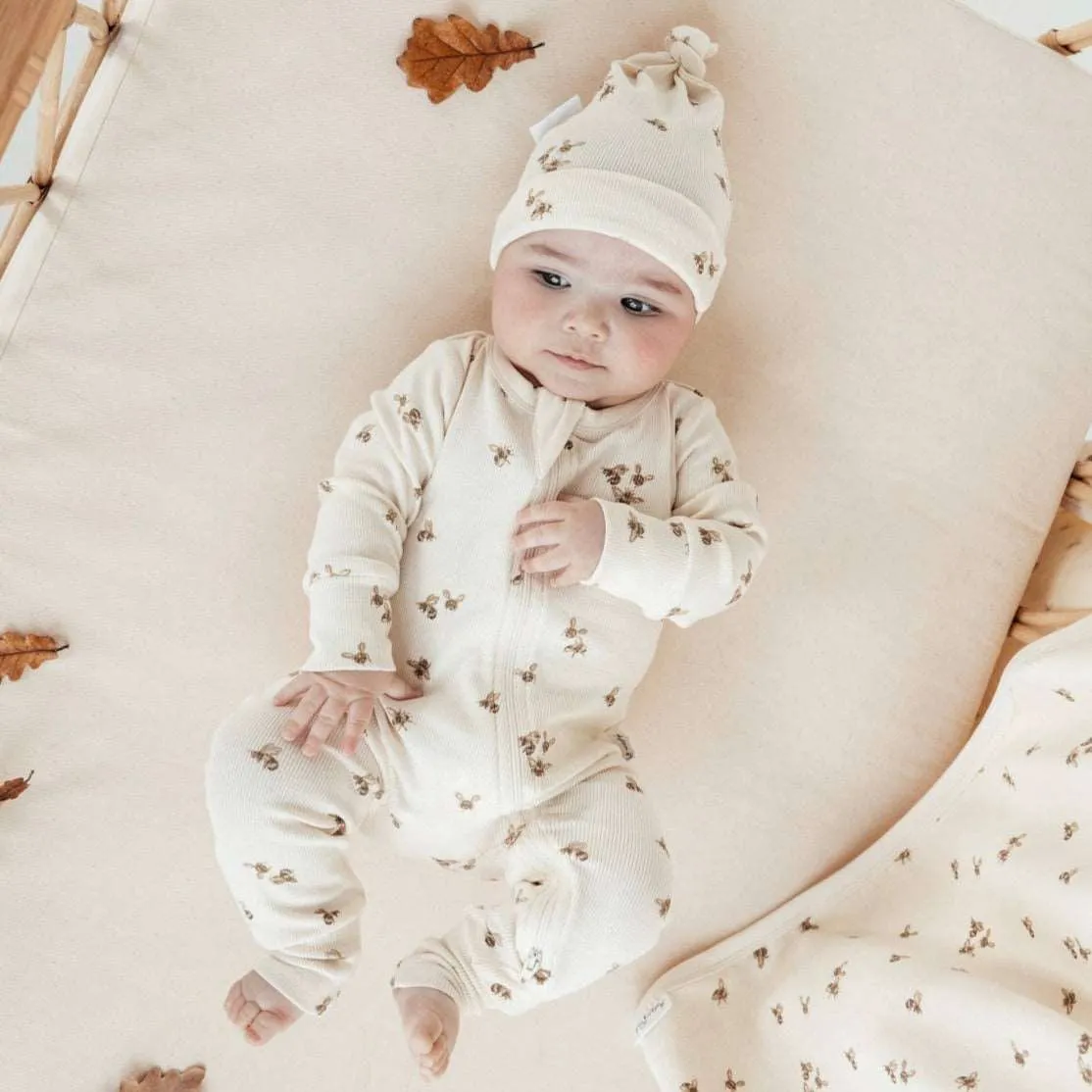 Bee Luxe Zip Romper   Beanie