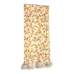 Beige Floral Printed Scarf With Pocket Square