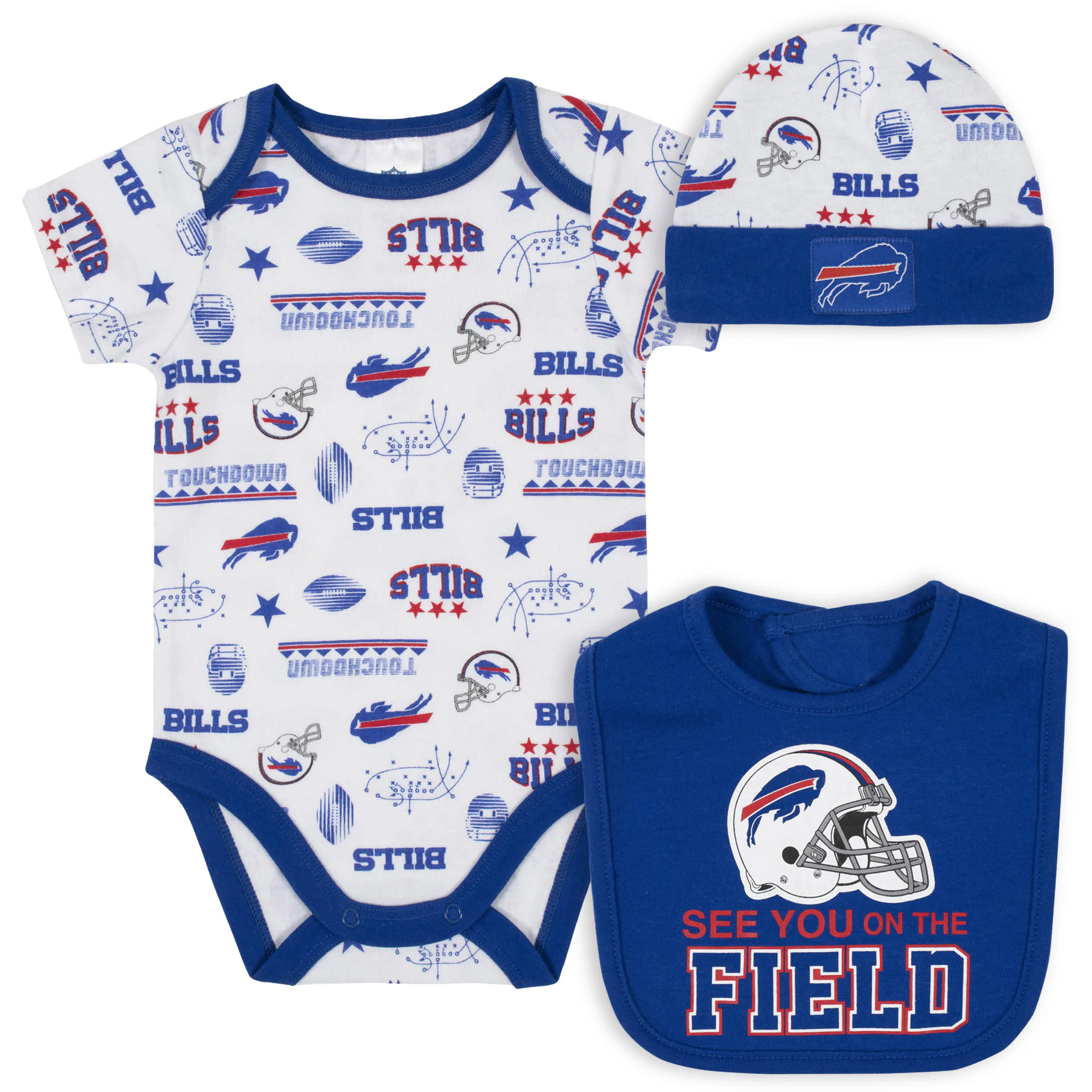 Bills Baby Boys 3-Piece Bodysuit, Bib, and Cap Set