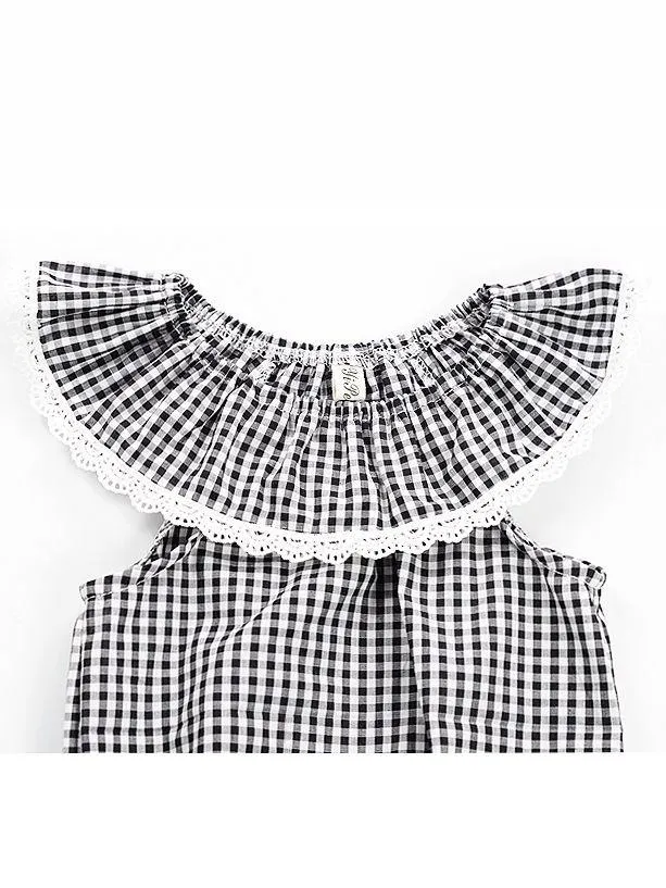 Black & White Plaid Lace Trimmed Baby Girl Bodysuit