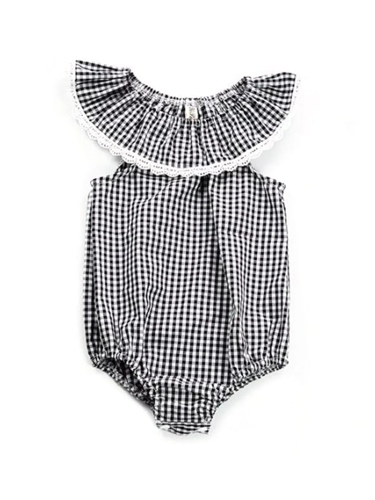 Black & White Plaid Lace Trimmed Baby Girl Bodysuit