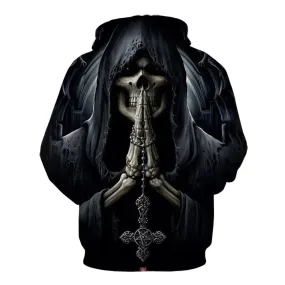 Black Gothic Skull 3D Digital Printing Men's Casual Hoodie Sweatshirt Pullover top