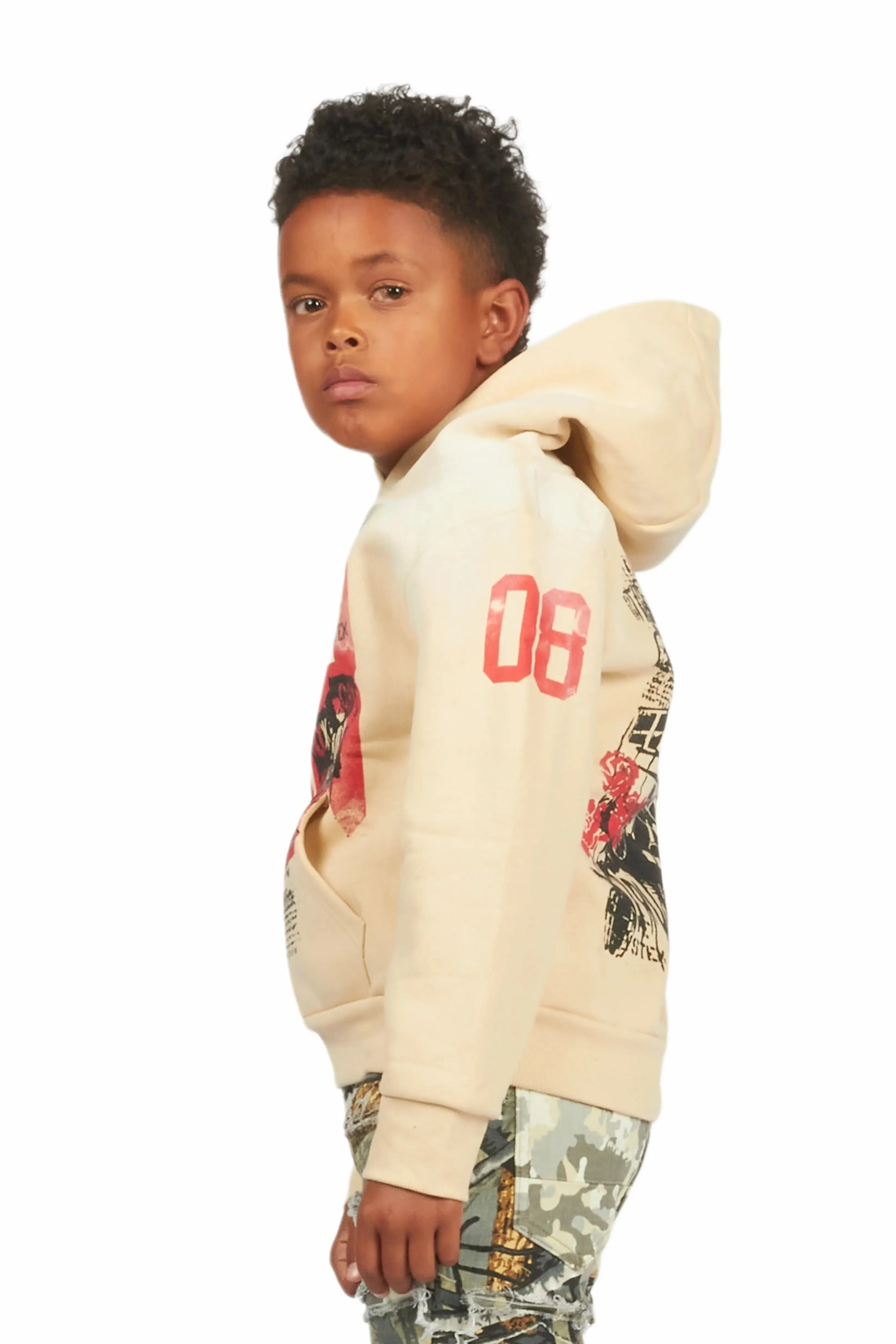 Boys Beau Beige Graphic Hoodie