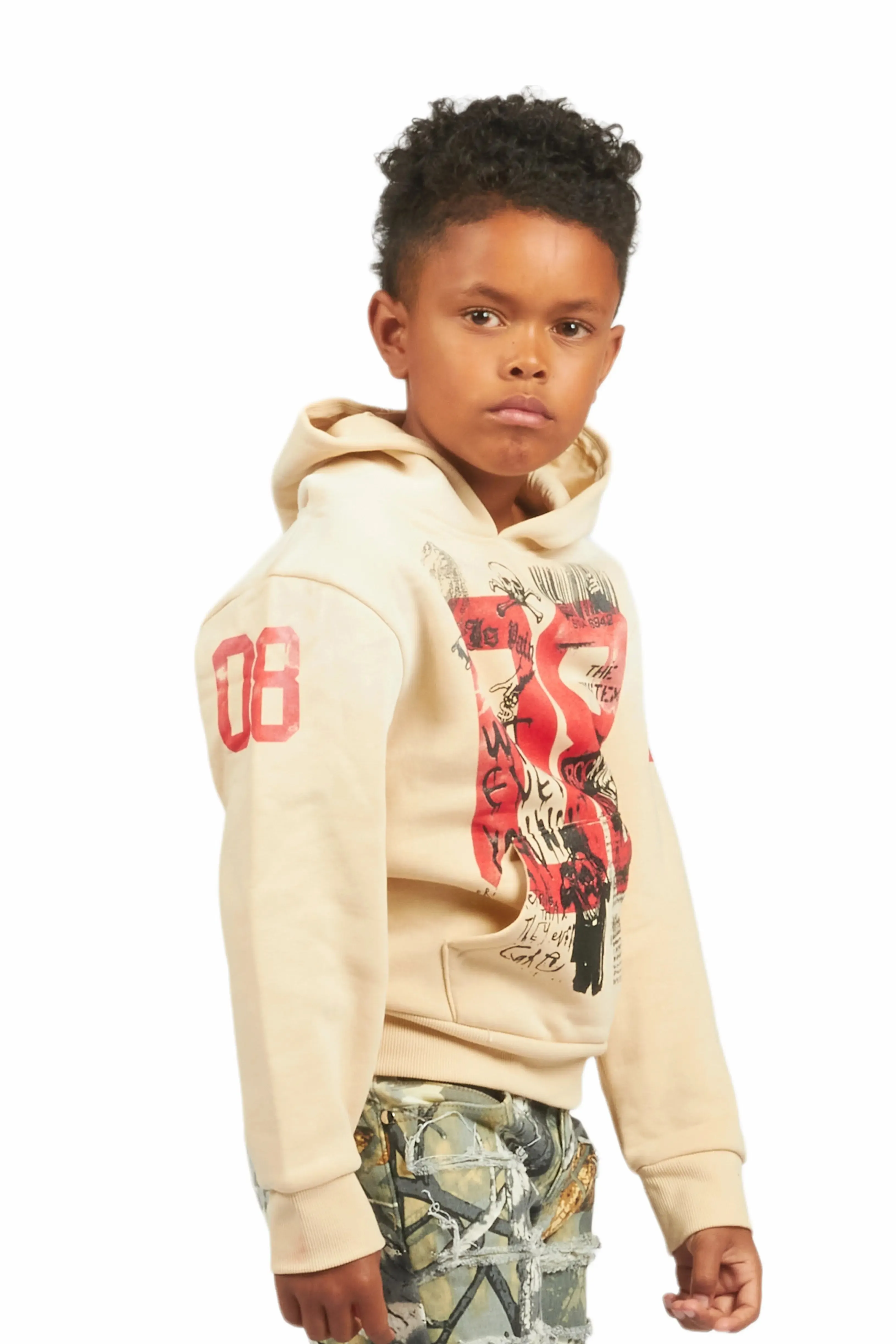 Boys Beau Beige Graphic Hoodie