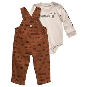 Boys' Long-Sleeve Bodysuit & Printed Canvas Overalls Set CG8872