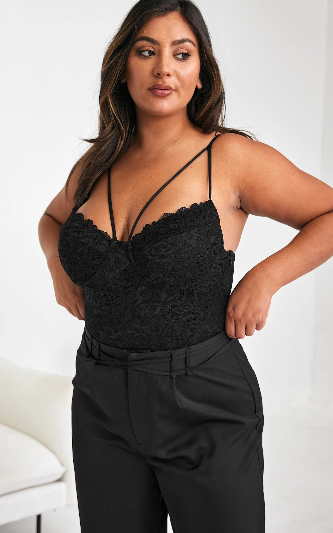 Bridie Lace Bralette Bodysuit - Black