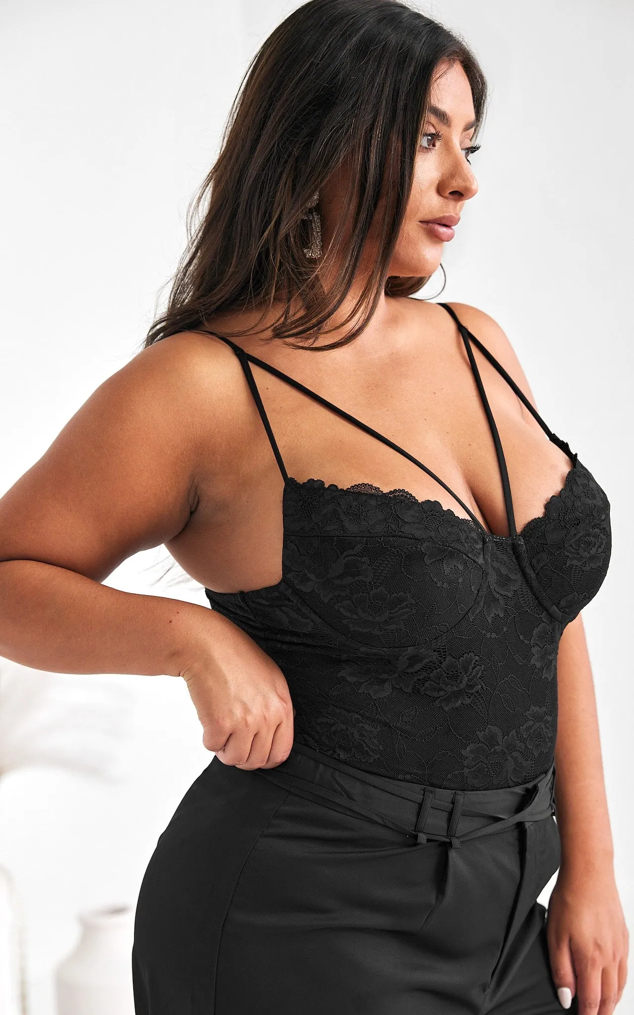 Bridie Lace Bralette Bodysuit - Black