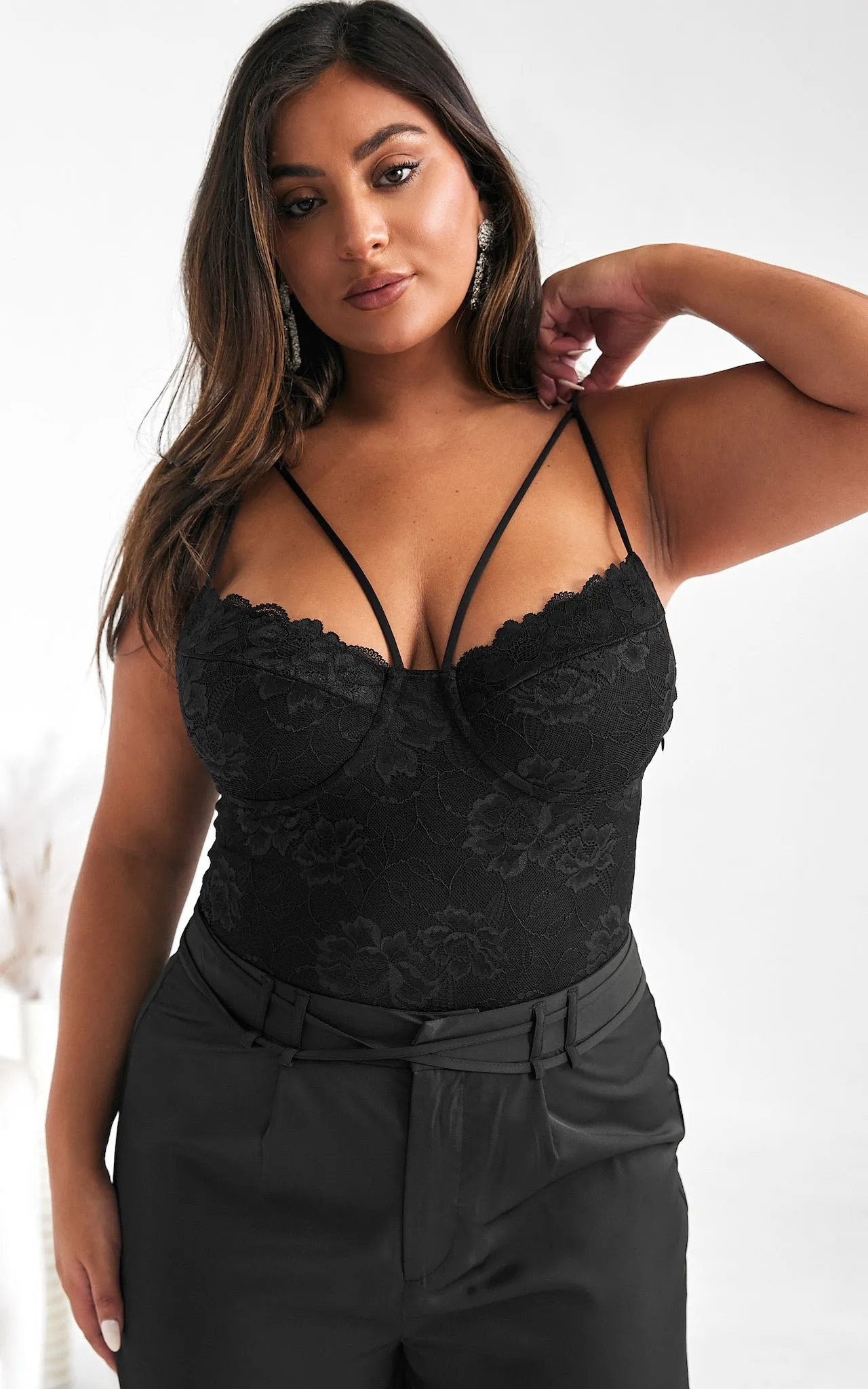 Bridie Lace Bralette Bodysuit - Black