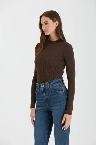 Brown Ribbed Knit Bodysuit