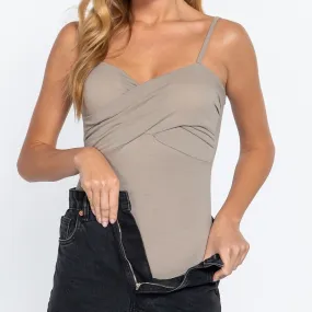 Bust Twist Bodysuit in Oyster