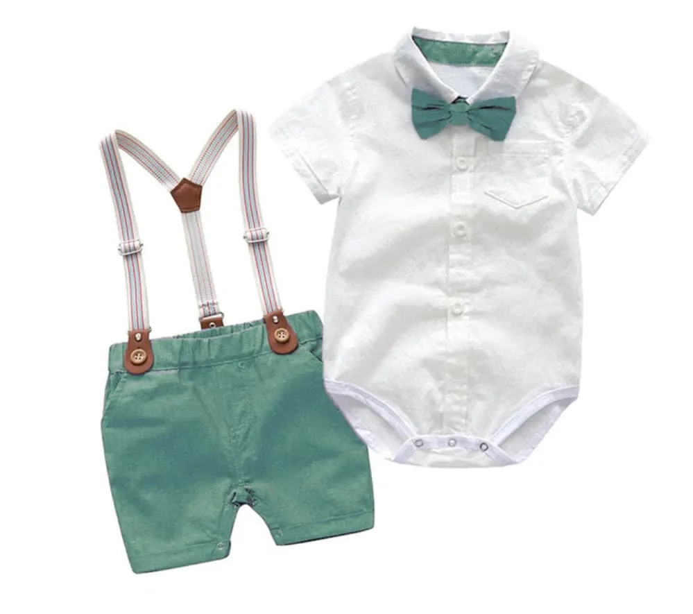 Byron Set - Baby Boy Gentleman Romper Suit with Bowtie Set in Newborn to 24 months