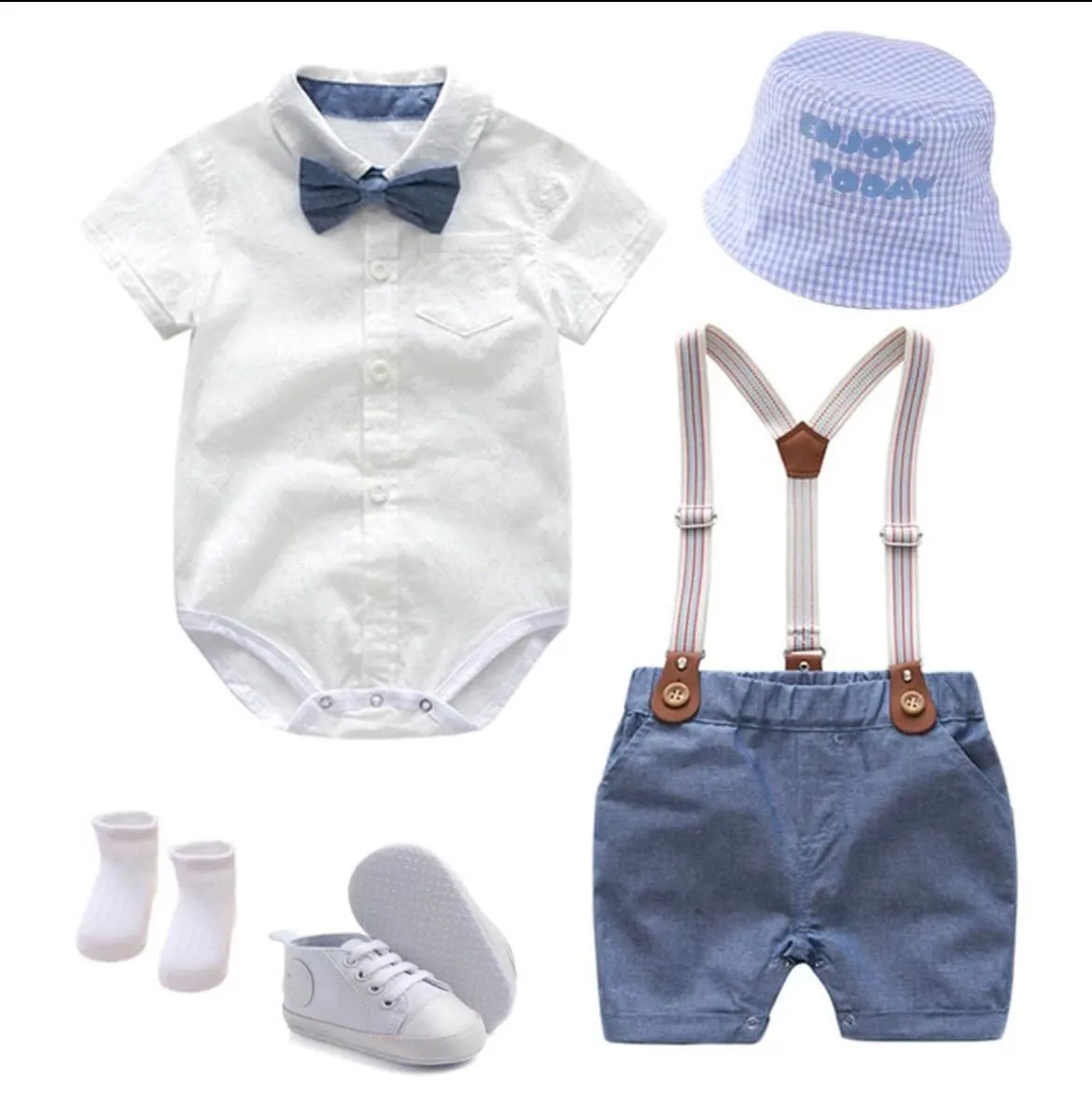 Byron Set - Baby Boy Gentleman Romper Suit with Bowtie Set in Newborn to 24 months