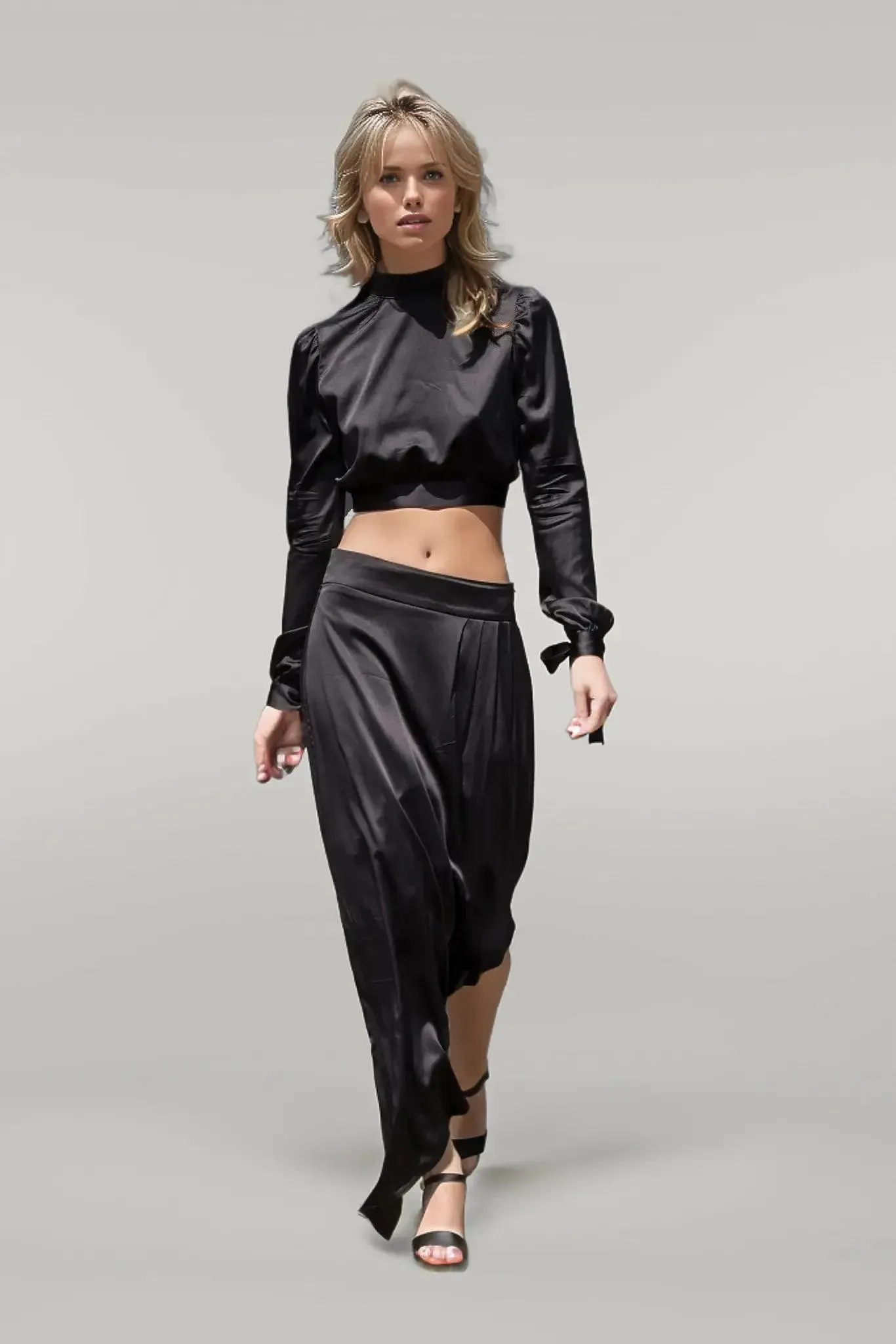 Cascade Silk Pleated Skirt (Onyx)