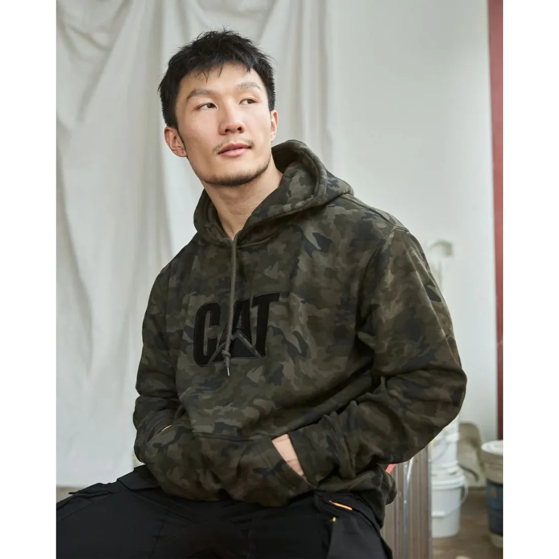 CAT Trademark Men's Hooded Work Sweater - Camo W10646