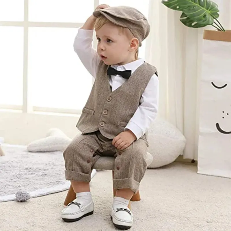 Charlie - Boys Wedding Suit Set with Waistcoat, Hat and Bow tie ( 4 coloiurs )