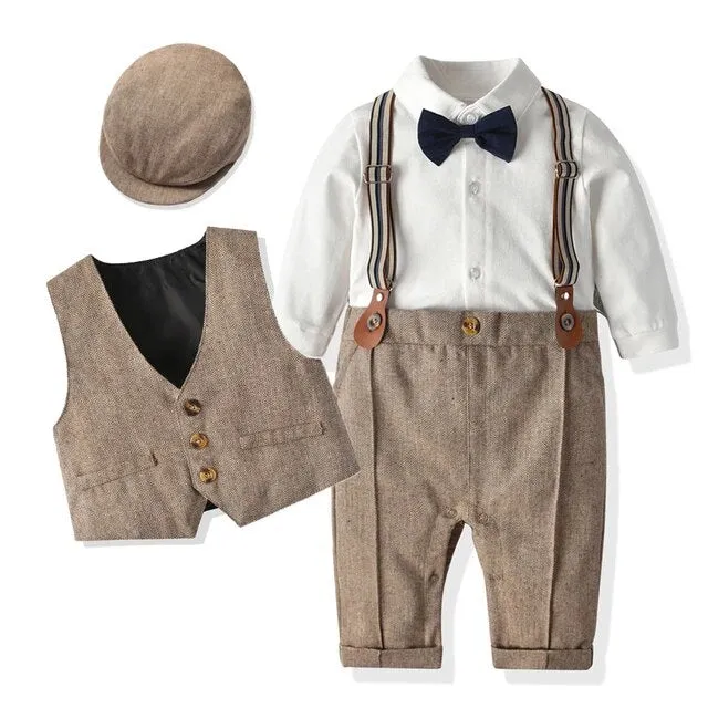 Charlie - Boys Wedding Suit Set with Waistcoat, Hat and Bow tie ( 4 coloiurs )