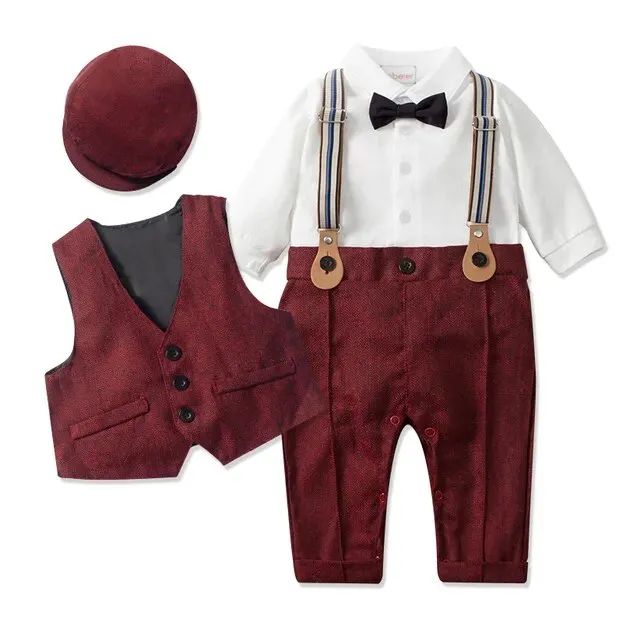 Charlie - Boys Wedding Suit Set with Waistcoat, Hat and Bow tie ( 4 coloiurs )