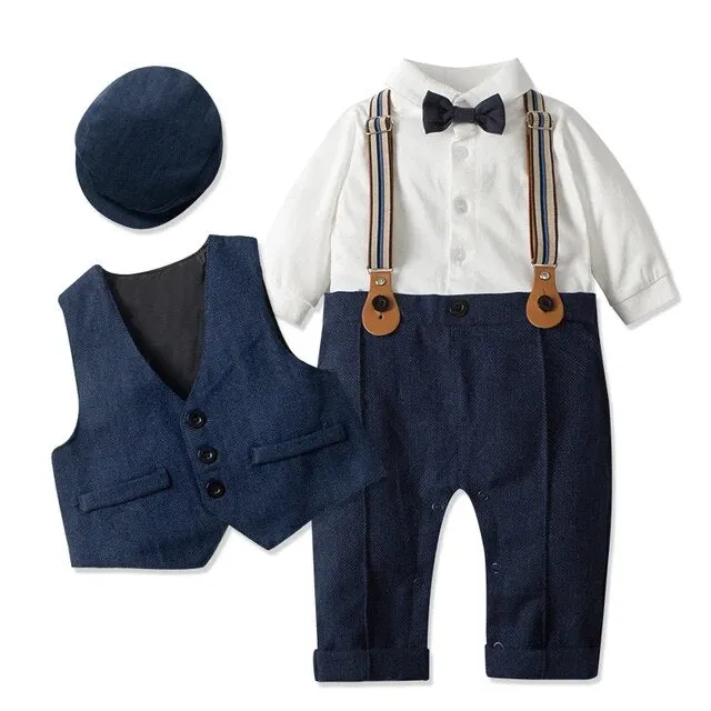 Charlie - Boys Wedding Suit Set with Waistcoat, Hat and Bow tie ( 4 coloiurs )