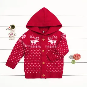 Christmas Tree Elk Crochet Hooded Cardigan Xmas Knitted Coat