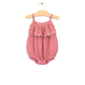 City Mouse Sunset Rose Woven Embossed Flutter Romper