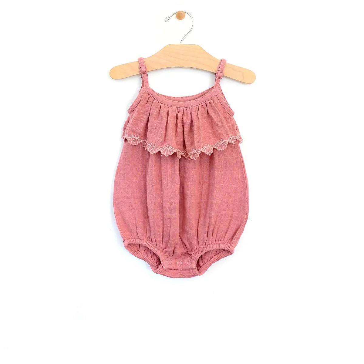 City Mouse Sunset Rose Woven Embossed Flutter Romper