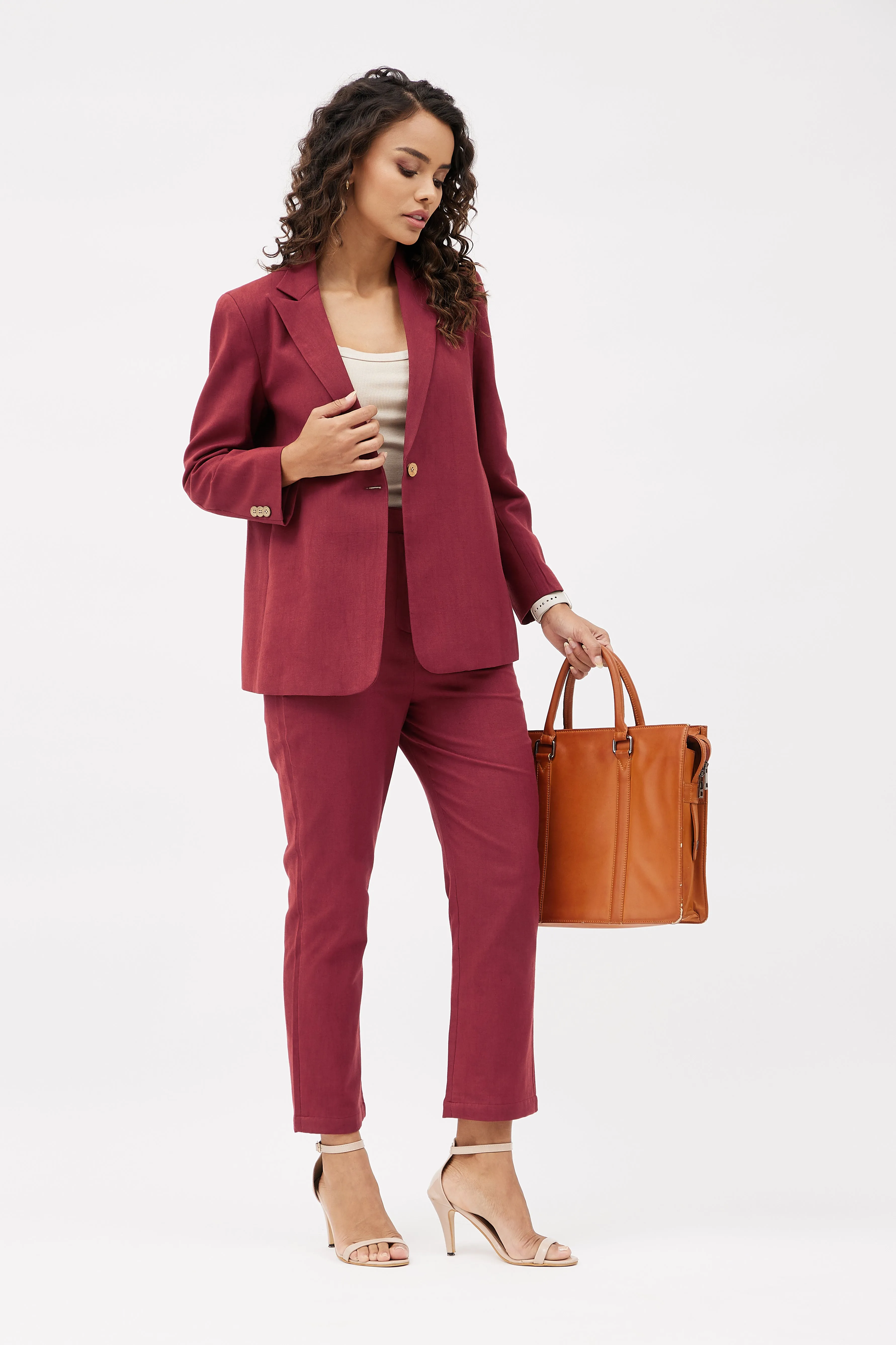 Classic Work Blazer & Trouser Set - Maroon