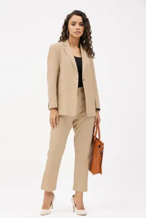 Classic Work Blazer & Trouser Women's Linen Pant Suit Set - Beige