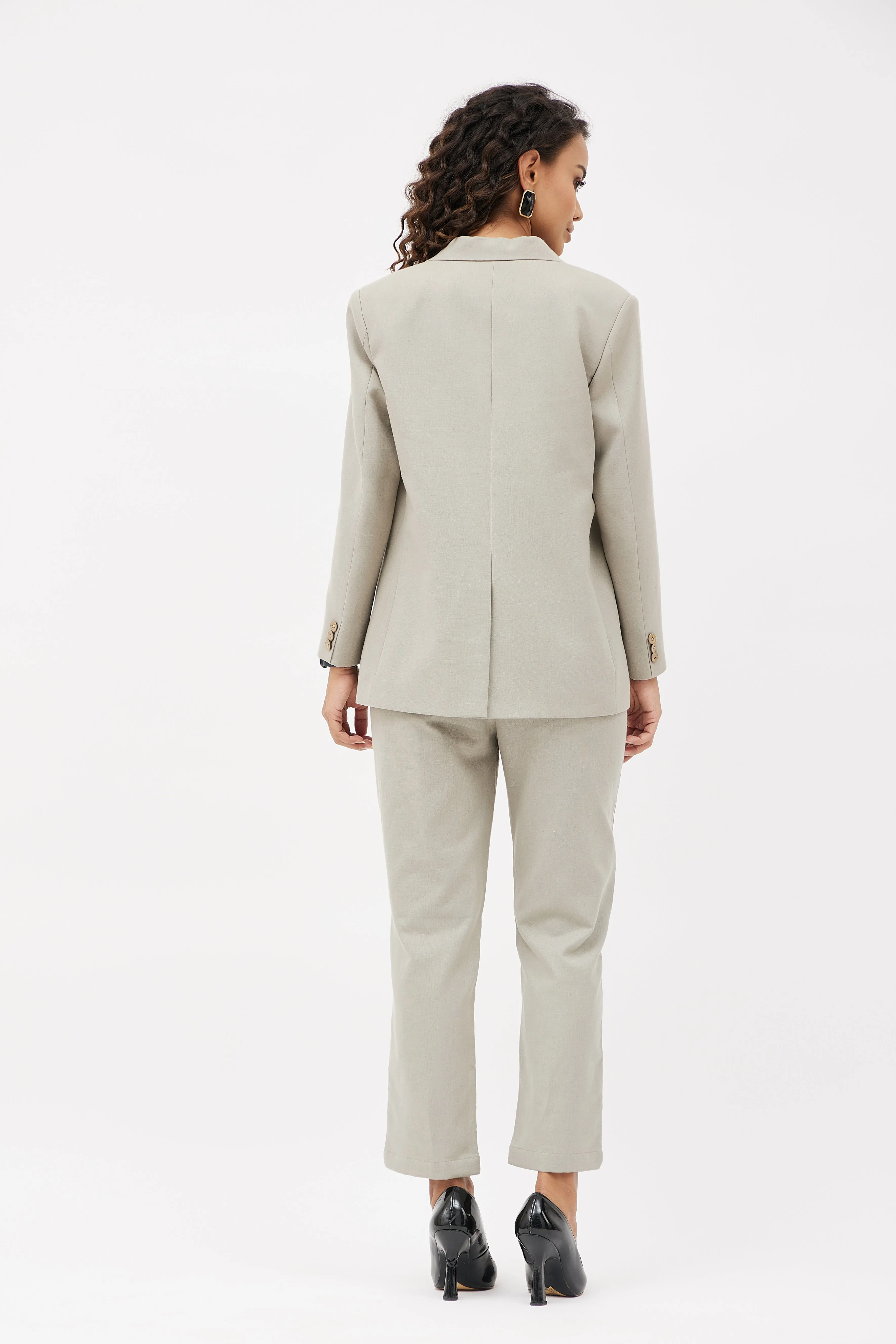 Classic Work Blazer & Trouser Women's Linen Pant Suit Set - Grey