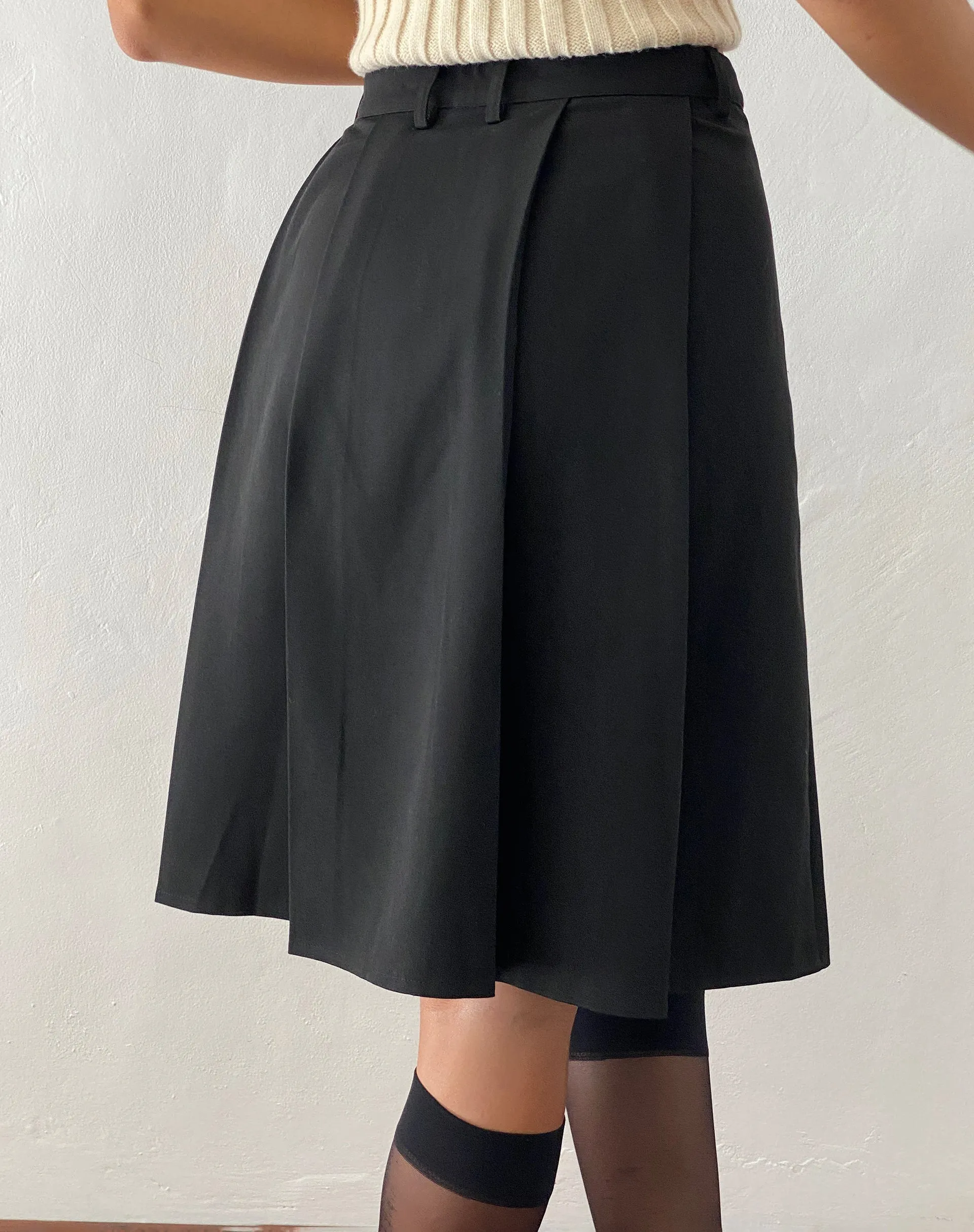 Colette Pleated Knee Length Skirt in Black Tailoring