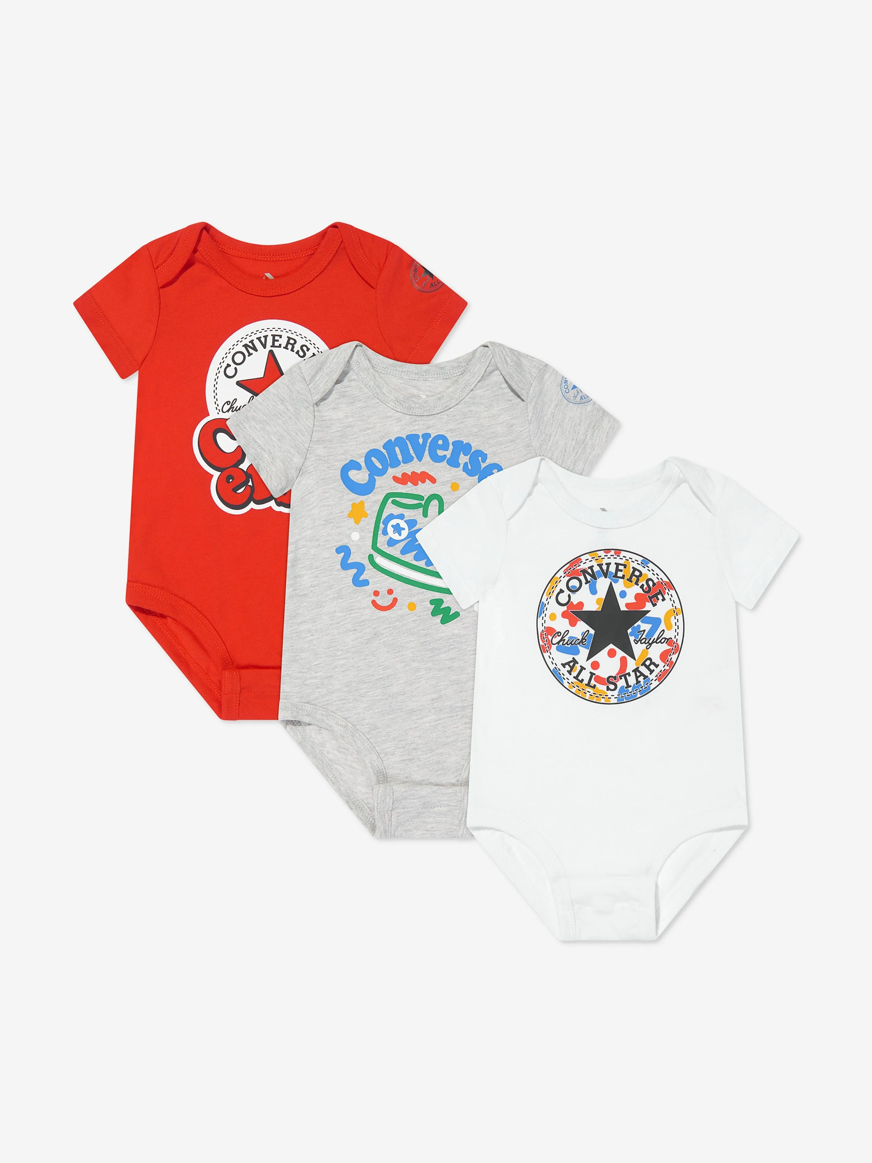 Converse Baby Boys 3 Pack Pattern Bodysuit Set in Multicolour