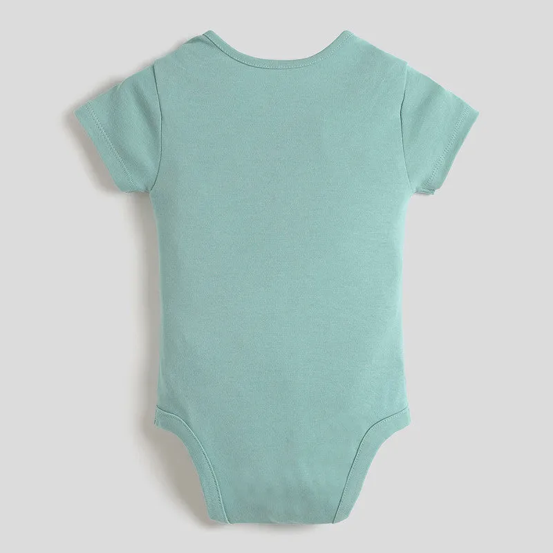 Cotton Bodysuit For Girls | Little Lion Printed | Green